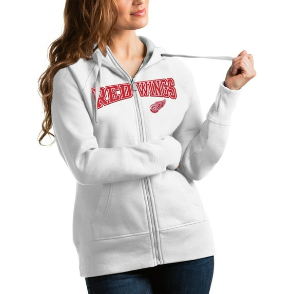 Women's Antigua White Detroit Red Wings Wordmark Victory Full-Zip Hoodie