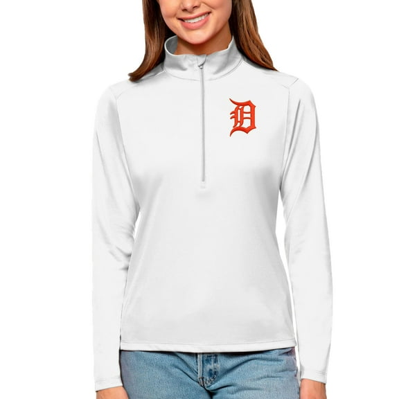 Women's Antigua White Detroit Tigers Tribute Quarter-Zip Pullover Top