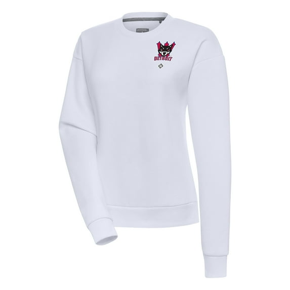 Women's Antigua White Detroit Wolves Victory Crewneck Pullover Sweatshirt