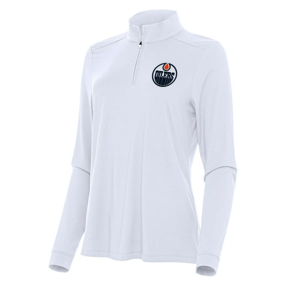 Women's Antigua White Edmonton Oilers Intent Quarter-Zip Top