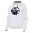 thumbnail image 1 of Women's Antigua White Edmonton Oilers Victory Pullover Hoodie, 1 of 1