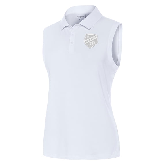 Women's Antigua White FC Cincinnati White Logo Sleeveless Recap Polo