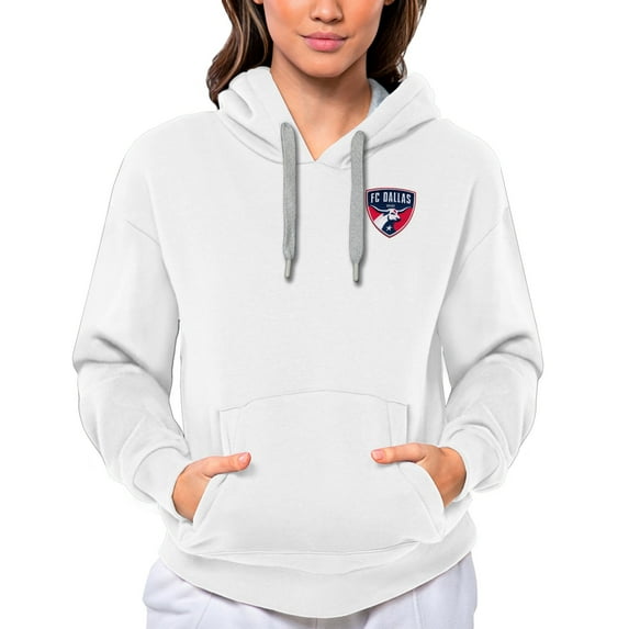 Women's Antigua White FC Dallas Team Logo Victory Pullover Hoodie
