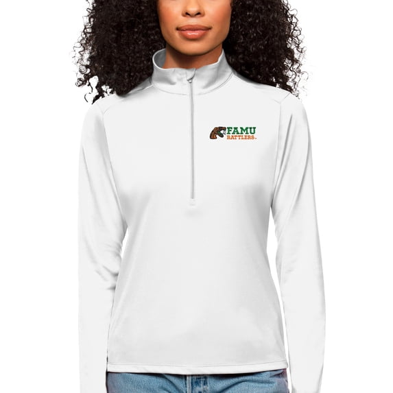 Women's Antigua White Florida A&M Rattlers Tribute Quarter-Zip Pullover Top