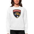 thumbnail image 1 of Women's Antigua White Florida Panthers Primary Logo Team Logo Victory Crewneck Pullover Sweatshirt, 1 of 1