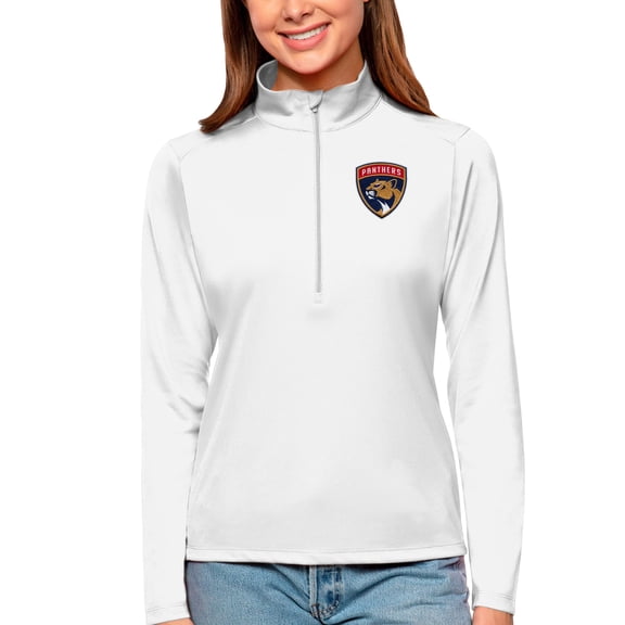 Women's Antigua White Florida Panthers Tribute Quarter-Zip Pullover Top