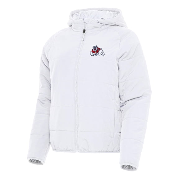 Women's Antigua White Fresno State Bulldogs Universe Full-Zip Puffer Jacket