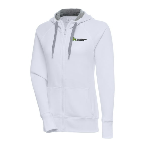 Women's Antigua White George Mason Patriots Victory Raglan Full-Zip Hoodie Jacket