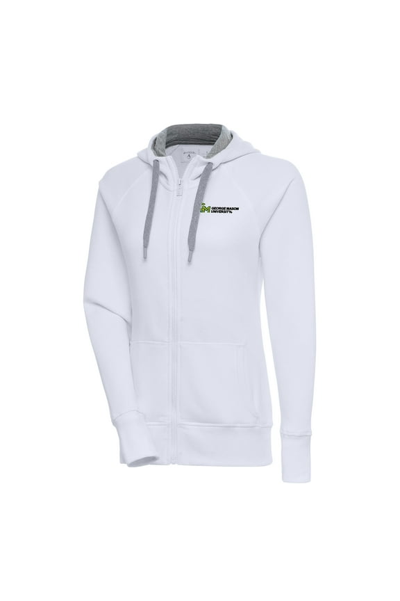 Women's Antigua White George Mason Patriots Victory Raglan Full-Zip Hoodie Jacket
