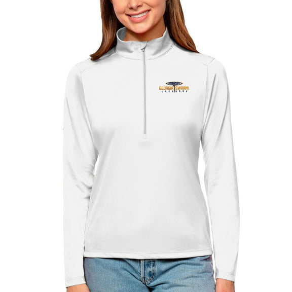 Women's Antigua White Georgia Swarm Tribute Quarter-Zip Pullover Top