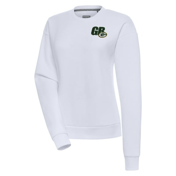 Women's Antigua White Green Bay Packers Victory Pullover Sweatshirt