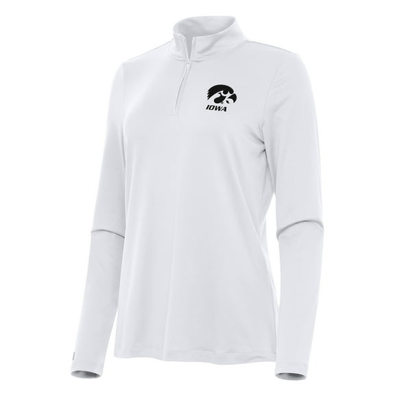 Women's Antigua White Iowa Hawkeyes Reprocess Quarter-Zip Top