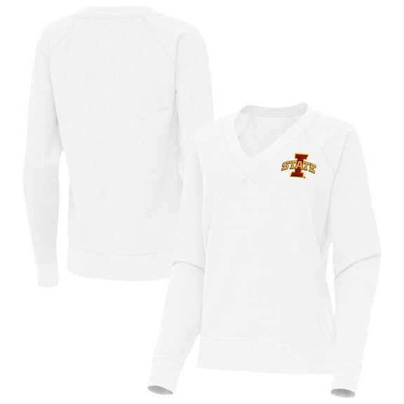 Women's Antigua White Iowa State Cyclones Varsity V-Neck Tri-Blend Pullover Sweatshirt