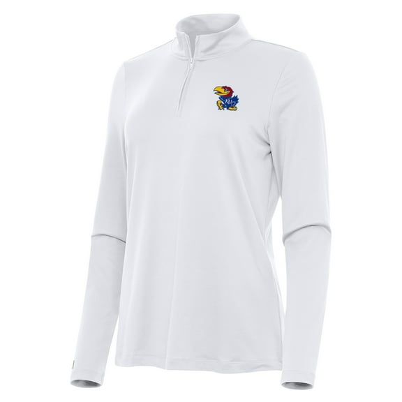 Women's Antigua White Kansas Jayhawks Reprocess Quarter-Zip Top