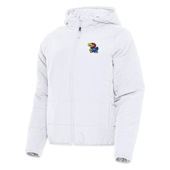 Women's Antigua White Kansas Jayhawks Universe Full-Zip Puffer Jacket
