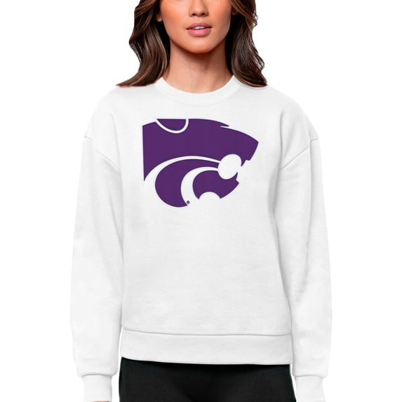 Women's Antigua White Kansas State Wildcats Victory Crewneck Pullover Sweatshirt