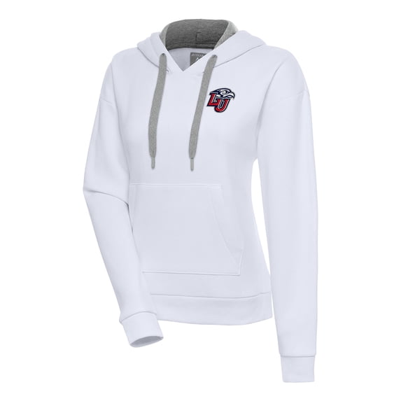 Women's Antigua White Liberty Flames Victory Pullover Hoodie