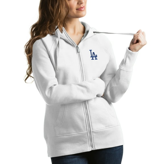 Women's Antigua White Los Angeles Dodgers Victory Full-Zip Hoodie