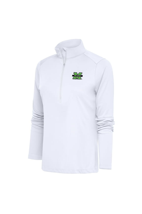 Women's Antigua  White Marshall Thundering Herd Tribute Half-Zip Top