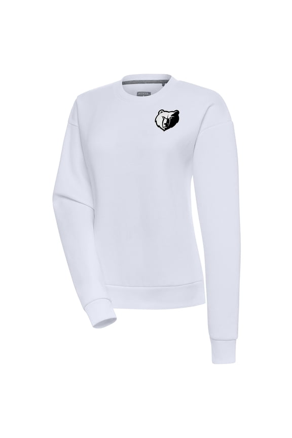 Women's Antigua White Memphis Grizzlies Brushed Metallic Victory Pullover Sweatshirt