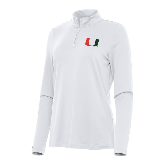 Women's Antigua White Miami Hurricanes Reprocess Quarter-Zip Top