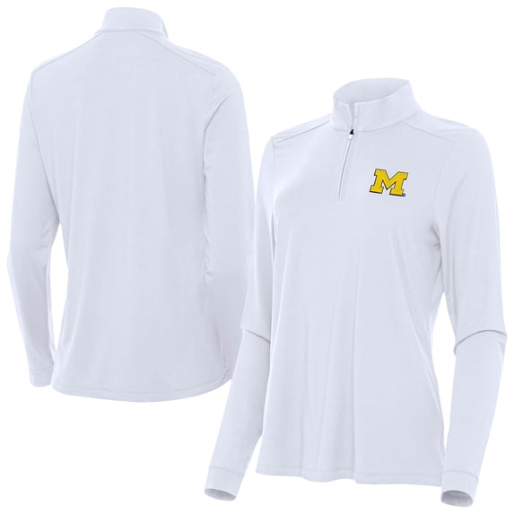 Women's Antigua White Michigan Wolverines Intent Quarter-Zip Top