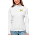 thumbnail image 1 of Women's Antigua White Michigan Wolverines Tribute Quarter-Zip Pullover Top, 1 of 1