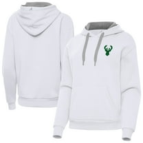 Women's Antigua White Milwaukee Bucks St. Patrick's Day Victory Pullover Hoodie