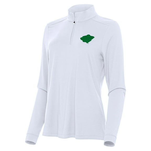 Women's Antigua White Minnesota Wild St. Patrick's Day Intent Quarter-Zip Performance Pullover