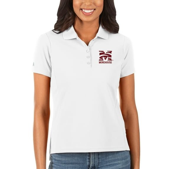 Women's Antigua White Morehouse Maroon Tigers Legacy Pique Polo
