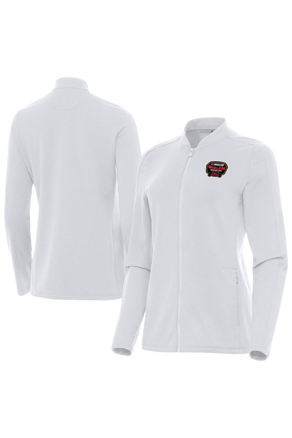 Women's Antigua  White Whelen Modified Tour Merchandise Continual Full-Zip Jacket