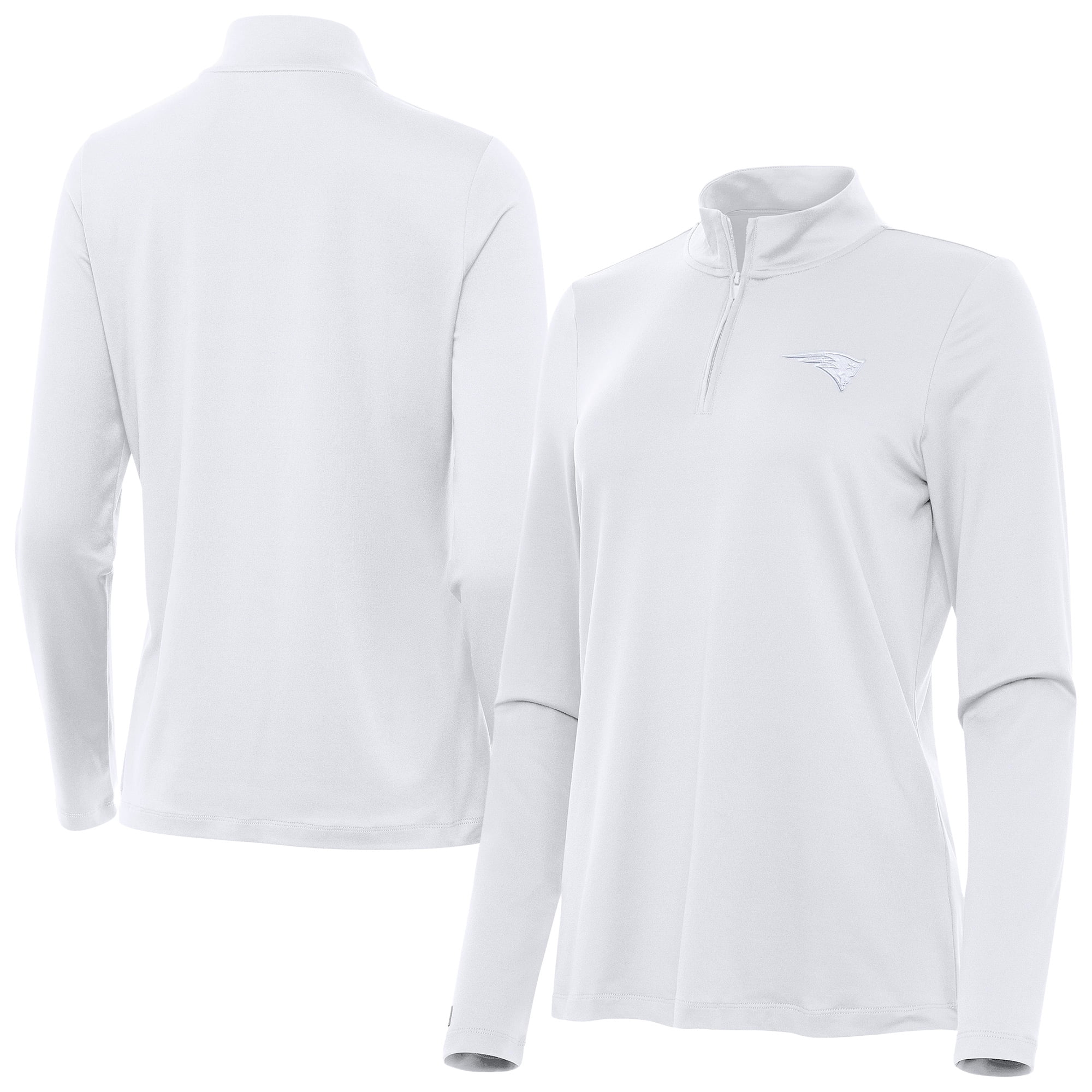Women's Antigua White New England Patriots Reprocess Quarter-Zip Top ...