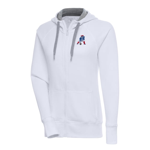 Women's Antigua White New England Patriots Throwback Logo Victory Full-Zip Hoodie
