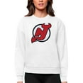 thumbnail image 1 of Women's Antigua White New Jersey Devils Primary Logo Team Logo Victory Crewneck Pullover Sweatshirt, 1 of 1