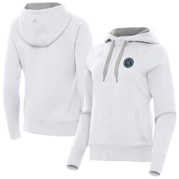 Women's-Antigua  White New York City FC Victory Fleece Raglan Full-Zip Hoodie
