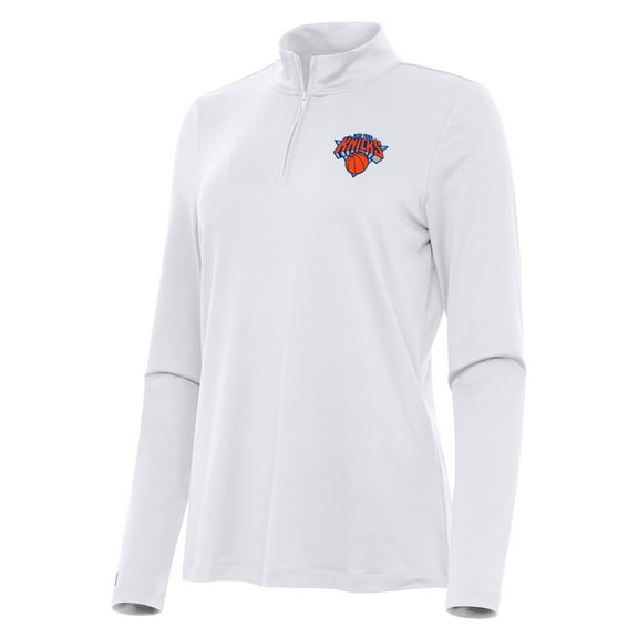 Women's Antigua White New York Knicks Reprocess Quarter-Zip Top