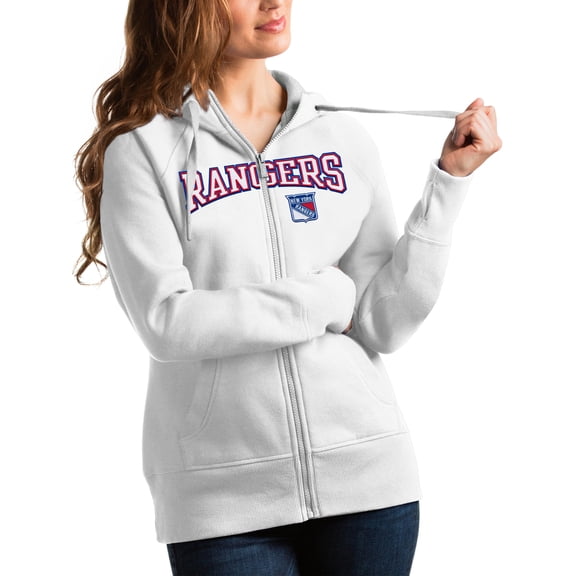Women's Antigua White New York Rangers Wordmark Victory Full-Zip Hoodie