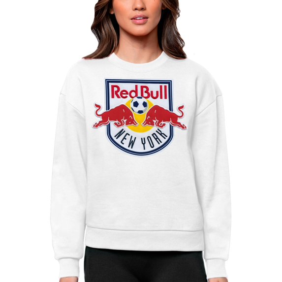 Women's Antigua White New York Red Bulls Team Logo Victory Pullover Sweatshirt