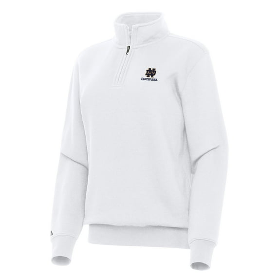 Women's Antigua White Notre Dame Fighting Irish Logo & Wordmark Victory Quarter-Zip Sweatshirt