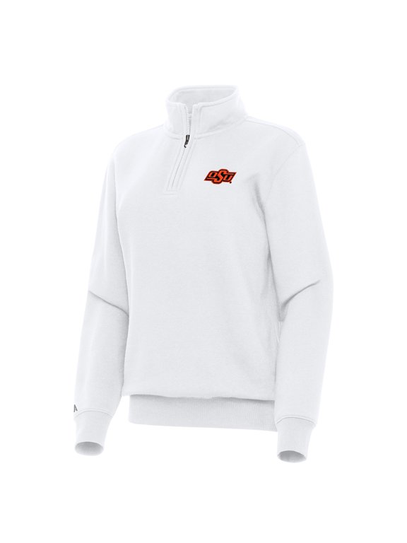 Women's Antigua White Oklahoma State Cowboys Victory Quarter-Zip Sweatshirt