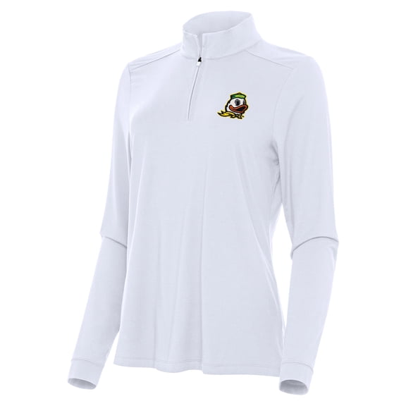 Women's Antigua White Oregon Ducks Intent Quarter-Zip Top