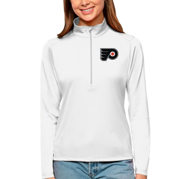 Women's Antigua White Philadelphia Flyers Tribute Quarter-Zip Pullover Top