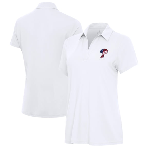 Women's Antigua White Philadelphia Phillies Independence Day Patriotic Logo Era Polo