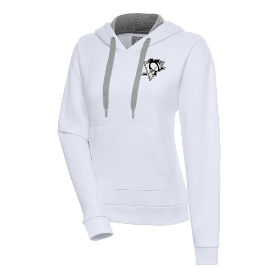 Women's Antigua White Pittsburgh Penguins Metallic Logo Victory Pullover Hoodie