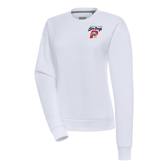 Women's Antigua White Portland Sea Dogs Victory Pullover Sweatshirt
