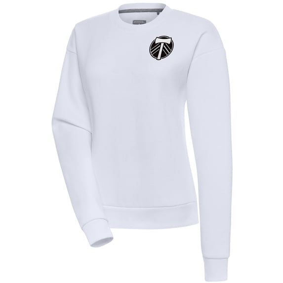 Women's Antigua White Portland Timbers Brushed Metallic Victory Pullover Sweatshirt