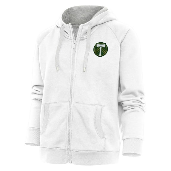 Women's Antigua White Portland Timbers Logo Victory Full-Zip Hoodie