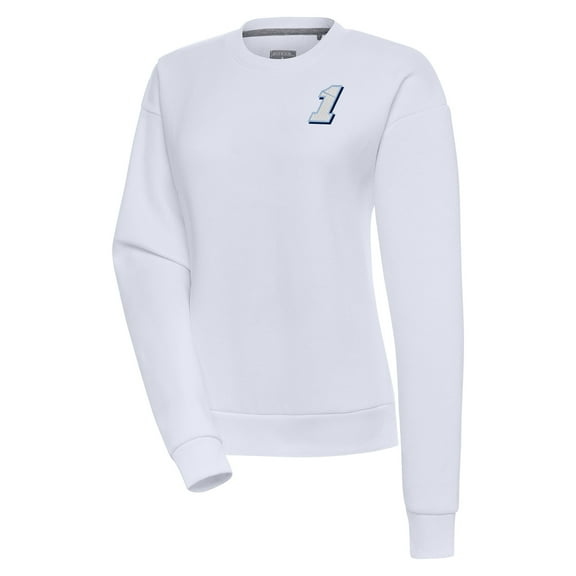 Women's Antigua White Ross Chastain Victory Crewneck Pullover Sweatshirt