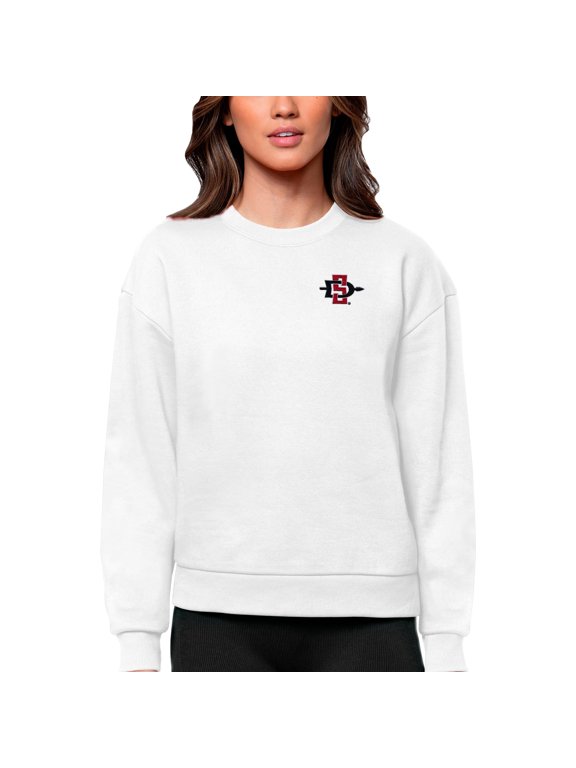 Women's Antigua White San Diego State Aztecs Logo Victory Crewneck Pullover Sweatshirt