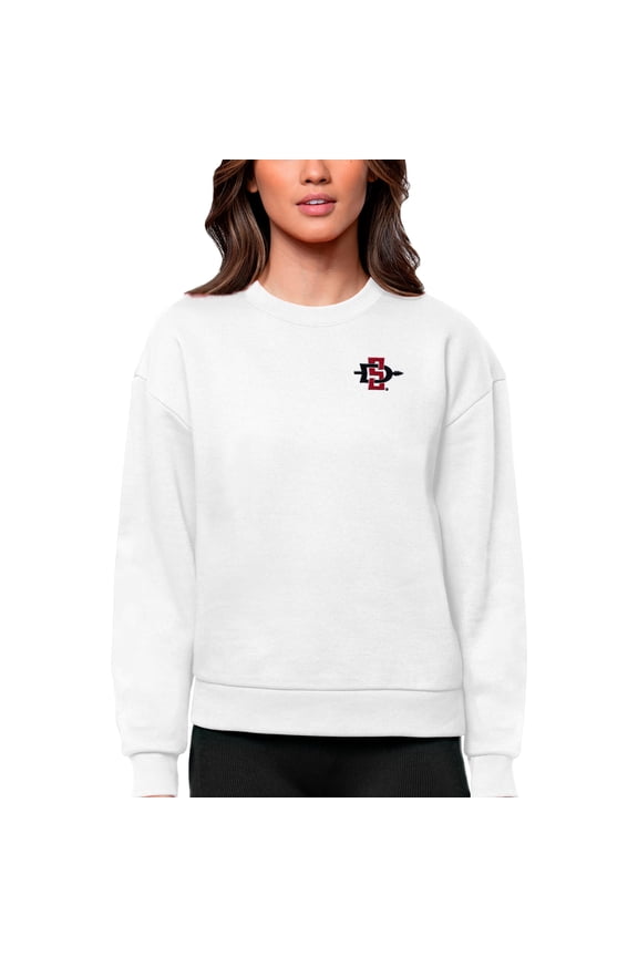 Women's Antigua White San Diego State Aztecs Logo Victory Crewneck Pullover Sweatshirt
